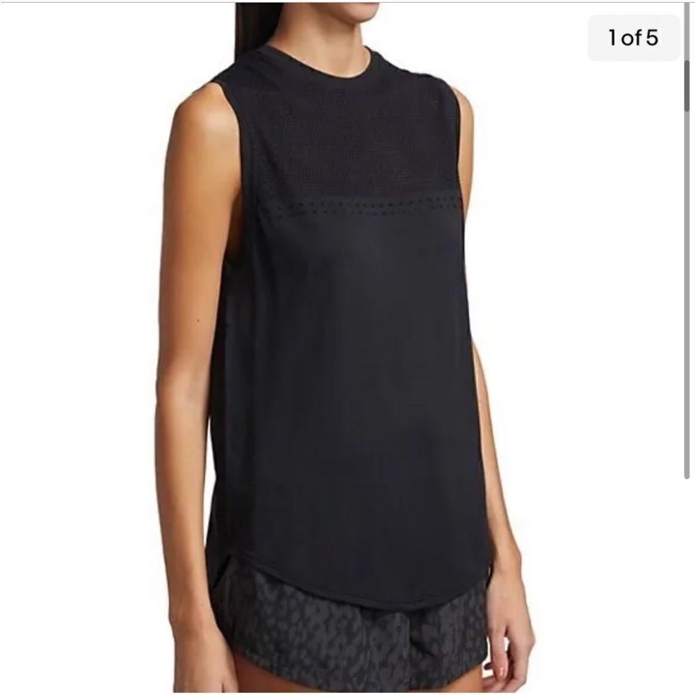 Varley Morrow Black Tunic Tank Slit Neck Perforated Mesh XS/S